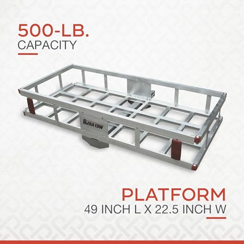 Ultra-Tow Aluminum Hitch Cargo Carrier- 500-Lb Capacity Silver 49inx22.5inx8inH