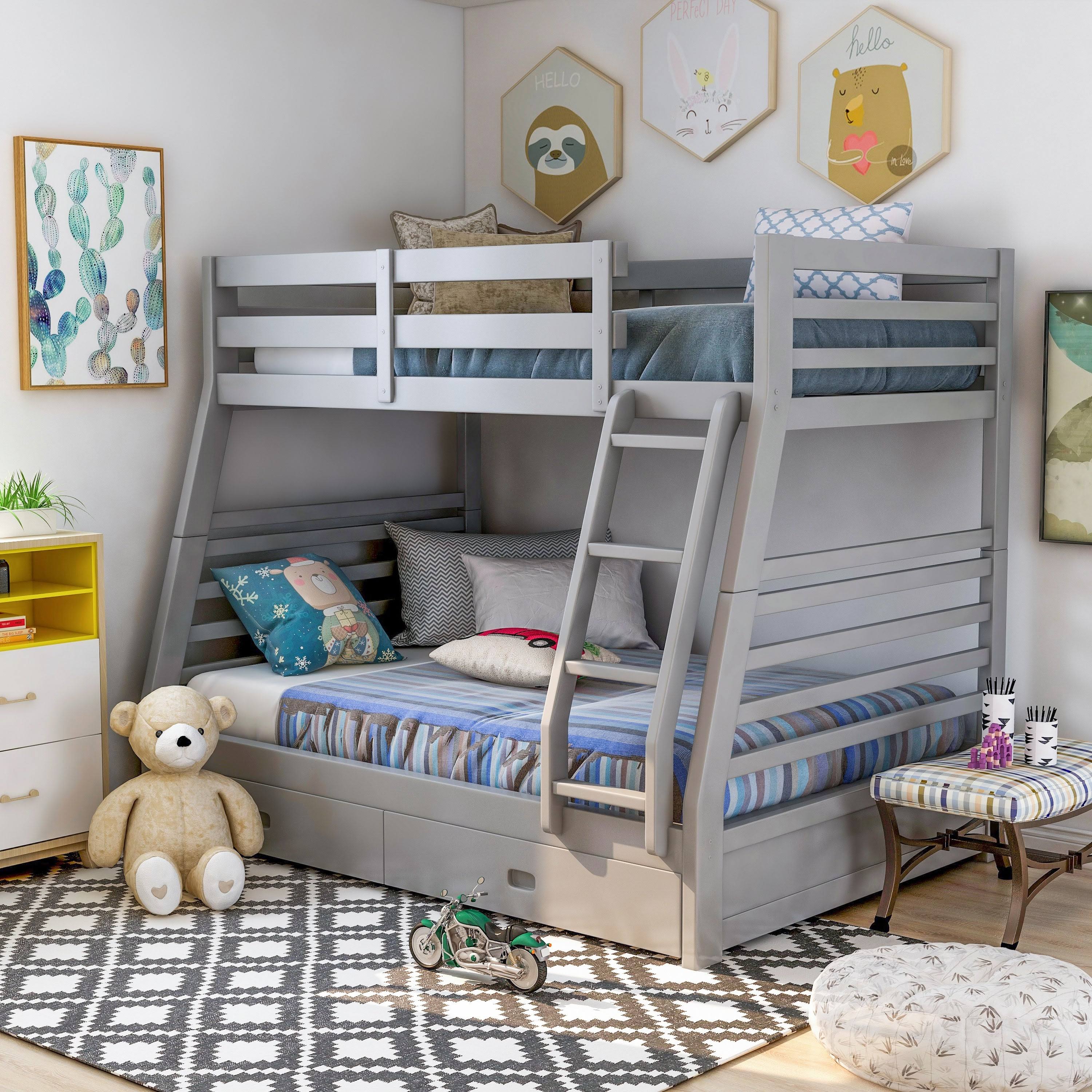 Furniture of America Cude Modern Twin/Full Solid Wood Bunk Bed Set - Dark Walnut