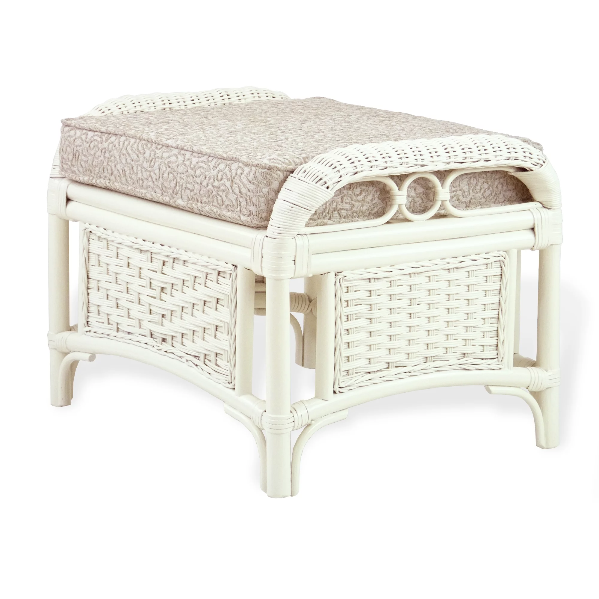 Alexa Living Armchair w/Ottoman White Color, Natural Rattan Wicker Handmade Design