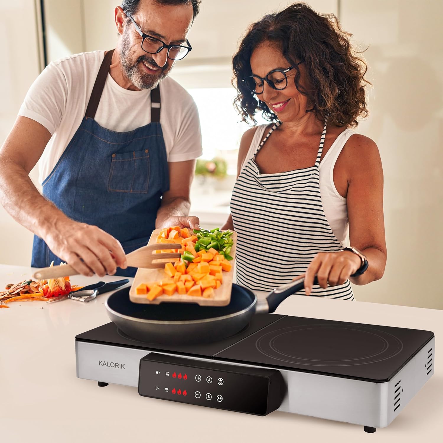 Kalorik MAXX 2-in-1 Electric Griddle & Double Cooktop, Stainless Steel (GR 52470 SS)