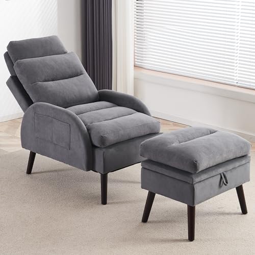 Accent Chair with Ottoman, Comfy Reading Chair with Ottoman and Adjustable Backrest
