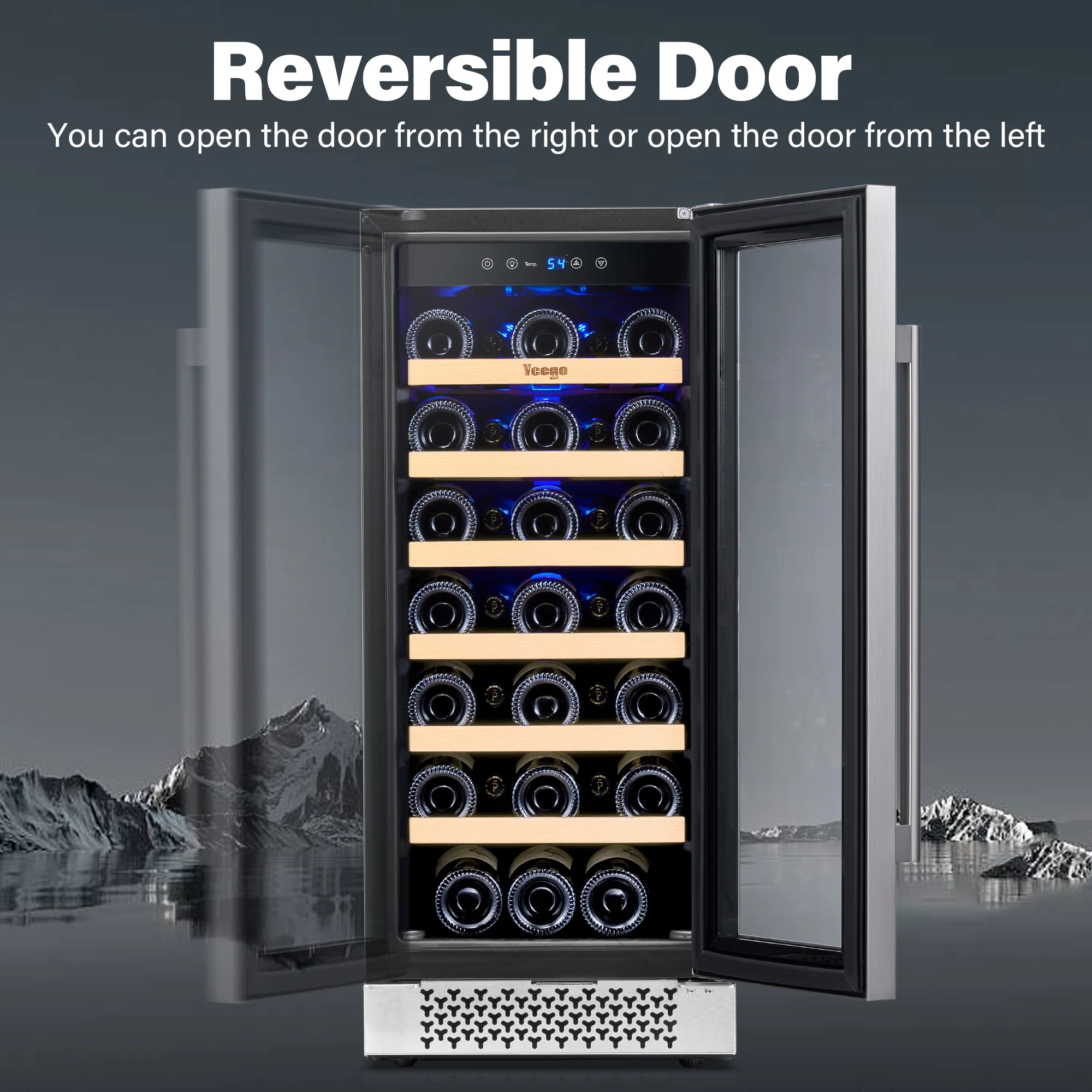 Yeego 15" Wine Refrigerator, 33 Bottle Wine Cooler with Double-Layer Glass Door, Temperature Memory and Digital Temperature Control