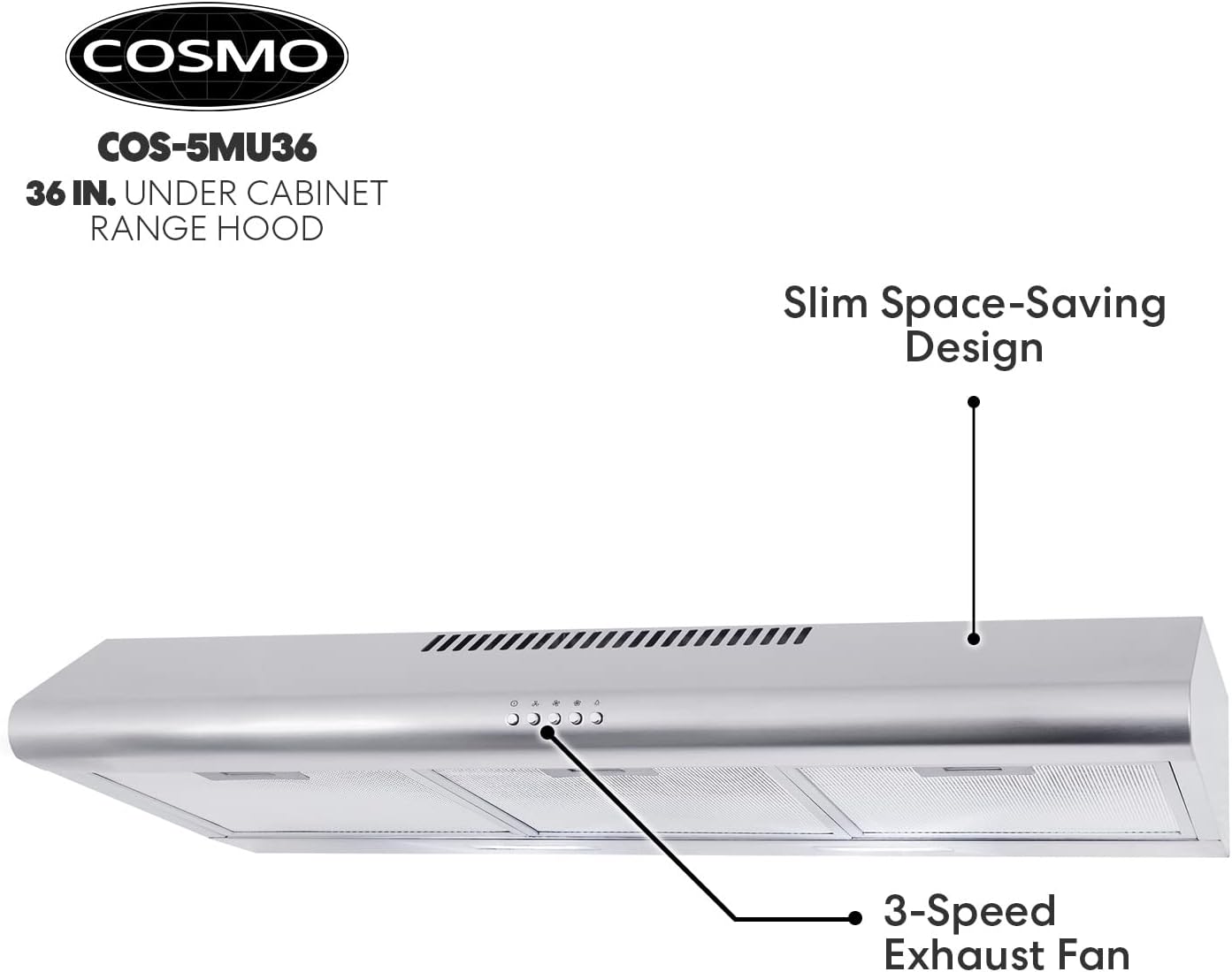 Cosmo COS-5MU30 30 in. Under Cabinet Range Hood Ductless Convertible Duct, Slim Kitchen Stove Vent with, 3 Speed Exhaust Fan
