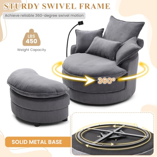 Swivel Barrel Accent Sofa Chair with Phone Holder & Storage Ottoman