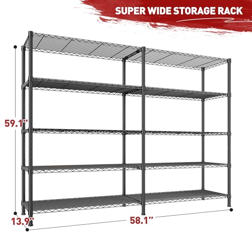 REIBII 73''W Storage Shelves Load 1650 LBS Metal Shelving 5-Tier Wire Shelving Unit for Storage Rack Adjustable Heavy Duty Metal Shelves for Pantry