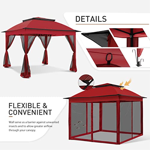 COOS BAY 11x11 Pop Up Instant Gazebo Tent with Mosquito Netting Outdoor Canopy Shelter with 121 Square Feet of Shade (Beige)