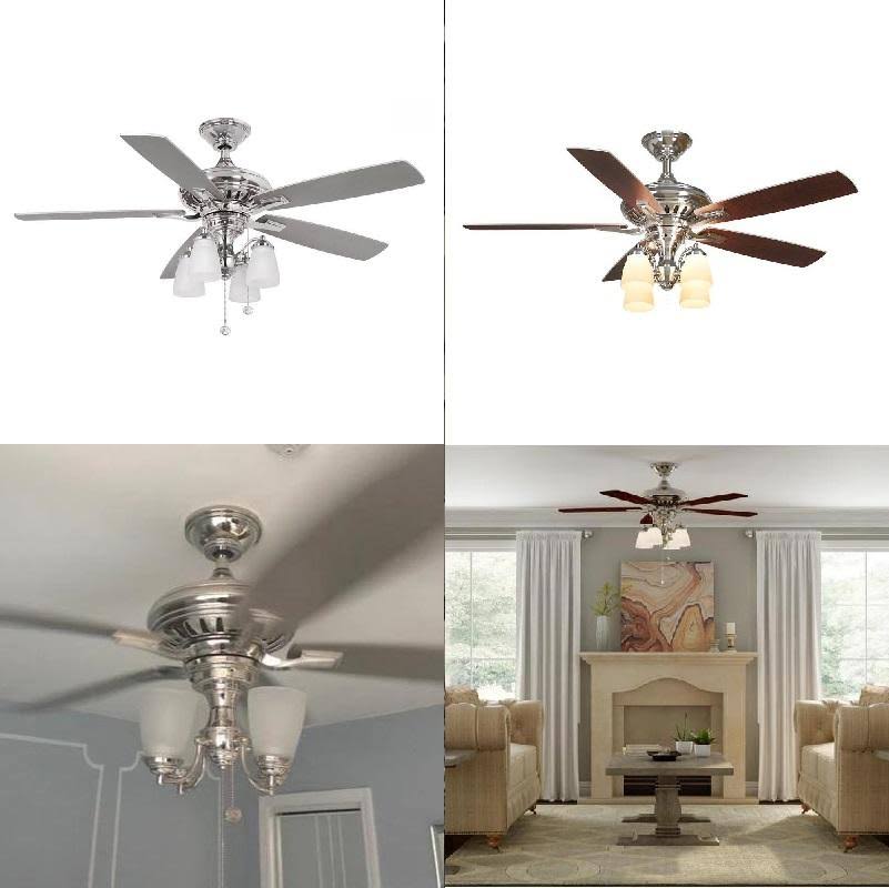 Hampton Bay Bristol Lane 52x22 Ceiling Fan with Light - Polished Nickel