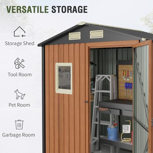 Outdoor Storage Shed, 5x3 Ft Metal Steel Tiny House with Lockable Door, Vertical Outside Storage Building for Garden, Backyard, Lawn, Patio Utility