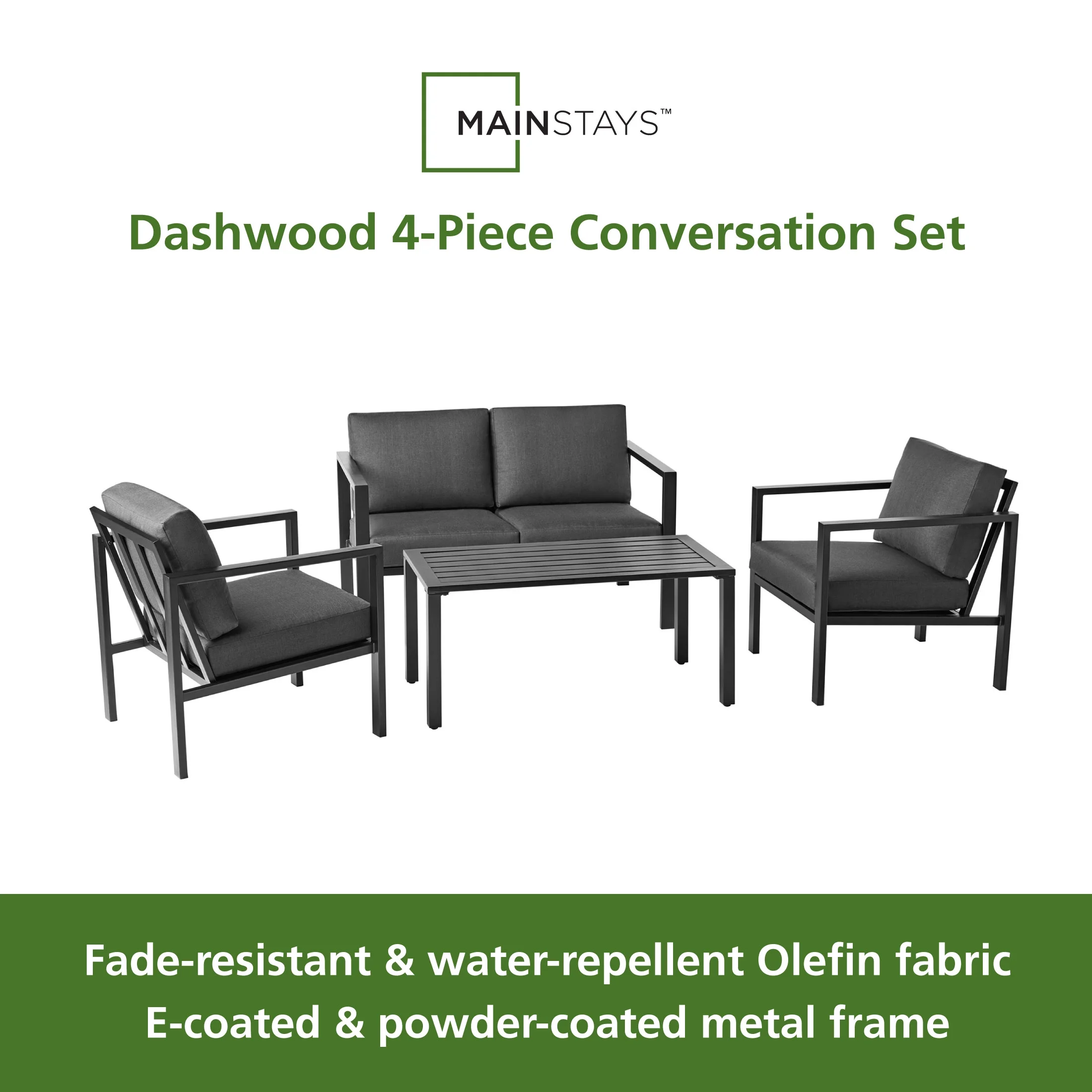 Mainstays Dashwood 4-Piece Outdoor Patio Conversation Set, Seats 4, Gray