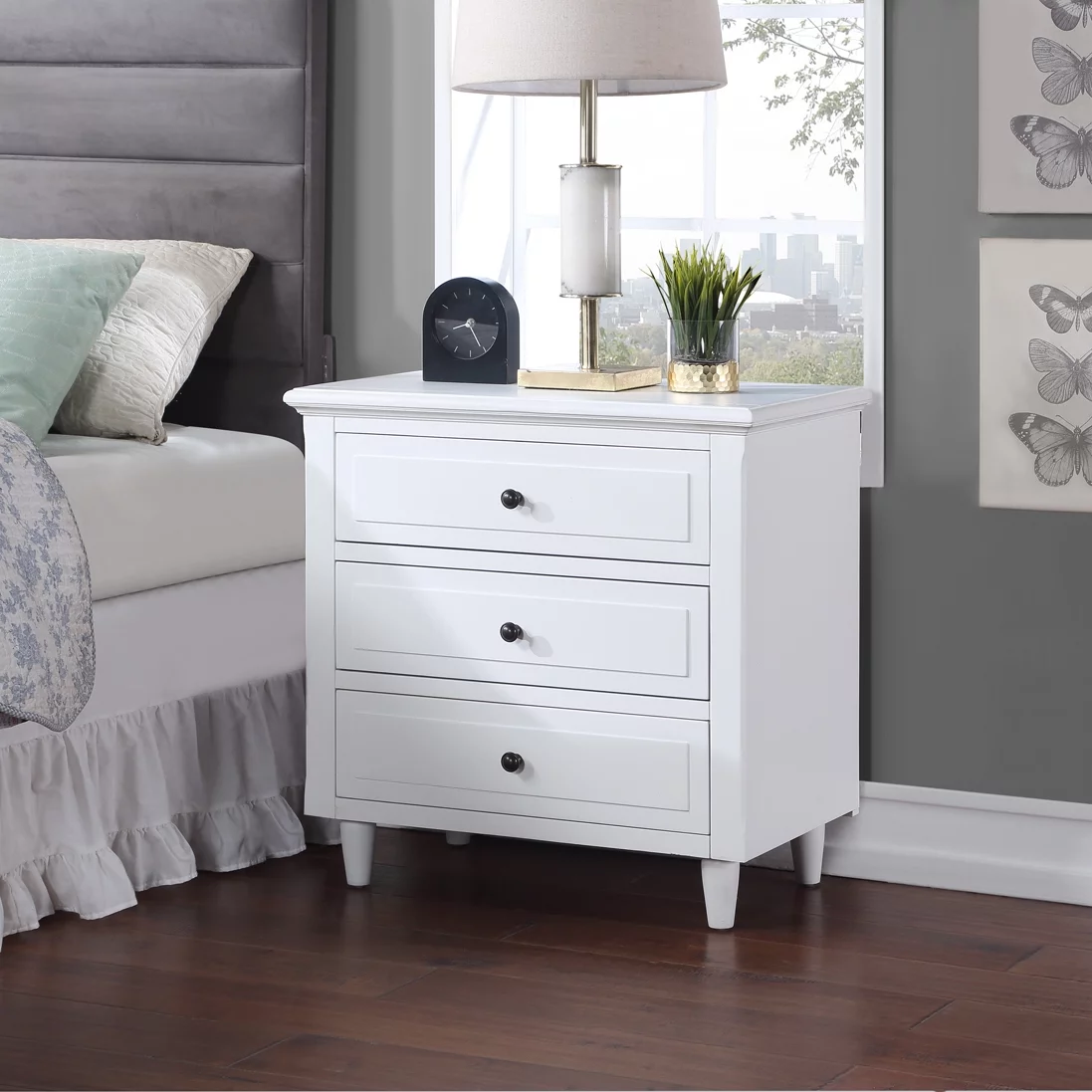EUROCO 27.9" Oversized 3-Drawer Nightstand ,Solid Wood End Table Storage Cabinet for Bedroom, Living Room, White