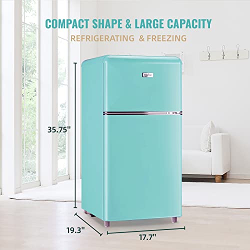 WANAI Compact Mini Refrigerator 3.2 Cu.Ft Small Refrigerator with Freezer, Retro Mini Fridge with Dual Door,7 Adjustable Thermostat