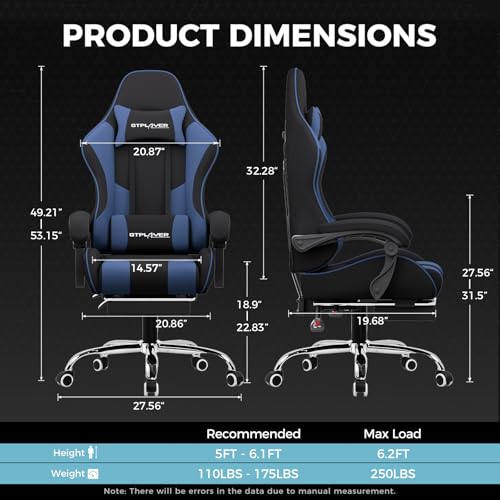GTPLAYER Gaming Chair, Computer Chair with Footrest and Lumbar Support