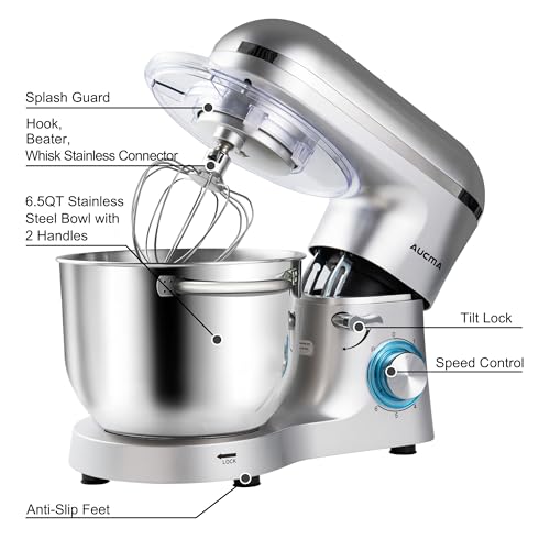 Aucma Stand Mixer,6.5-QT 660W 6-Speed Tilt-Head Food Mixer, Kitchen Electric Mixer with Dough Hook, Wire Whip & Beater (6.5QT, Black)