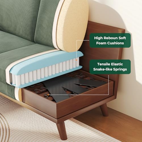 Vesgantti 68" Loveseat Sofa Green, Comfy Corduroy Couch with Spring Cushion, Sofa Couch with Solid Wood, Modern Couch with Deep Seat