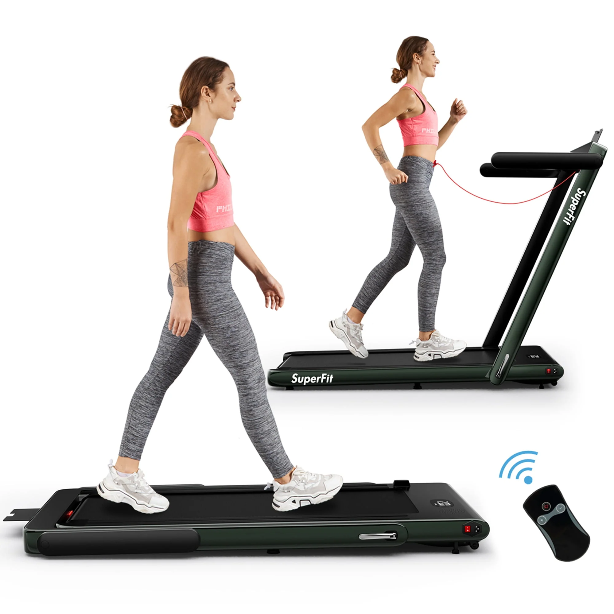 SuperFit Up To 7.5MPH 2.25HP 2 in 1 Single Display Screen Folding Treadmill W/ APP Control Speaker Remote Control Blue