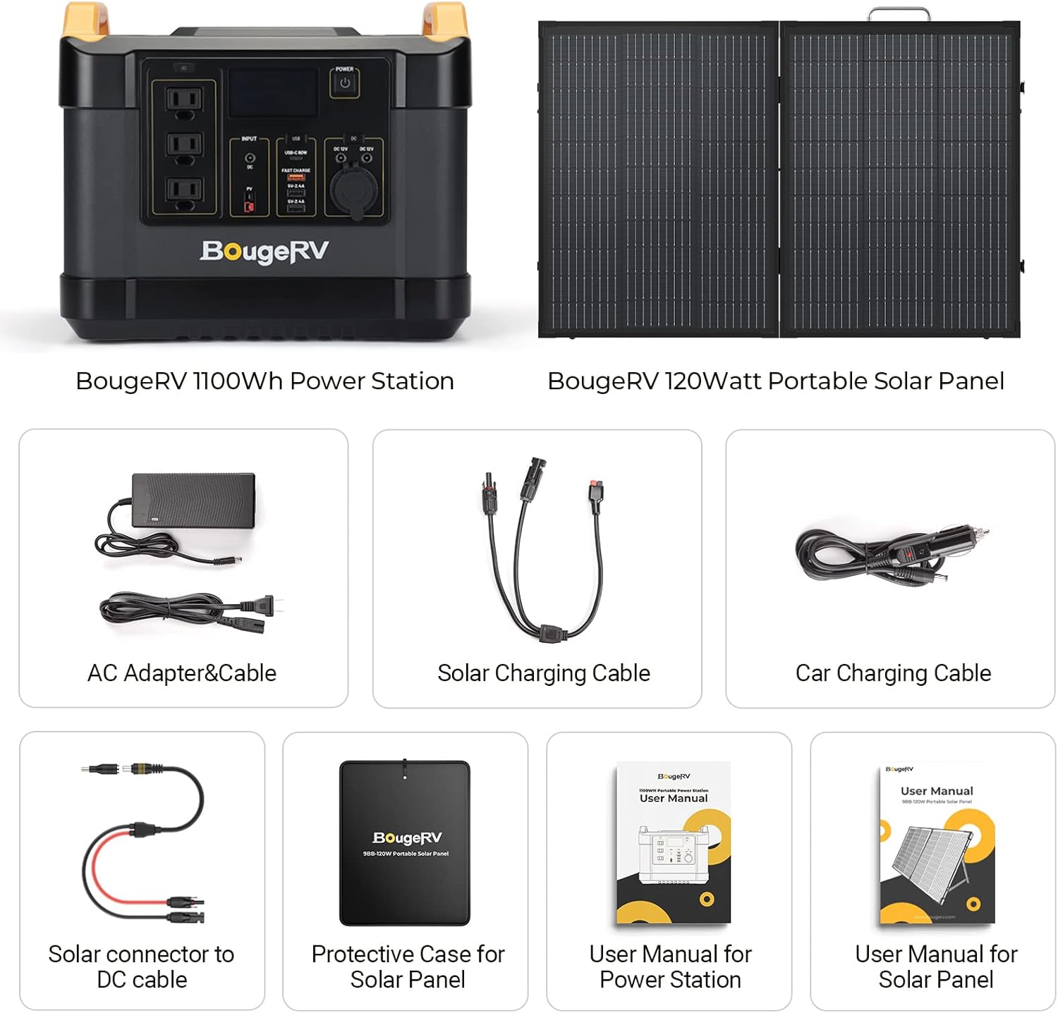 BougeRV Portable Power Station 1200W, 1100Wh Solar Generator, 1500 Cycles Lithium Battery Backup Power Supply