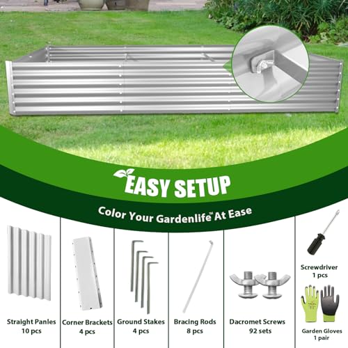 A ANLEOLIFE 8X4X1.5 ft Galvanized Raised Garden Beds Outdoor, Oval Large Metal Planter Box for Planting Vegetables Flowers Herb