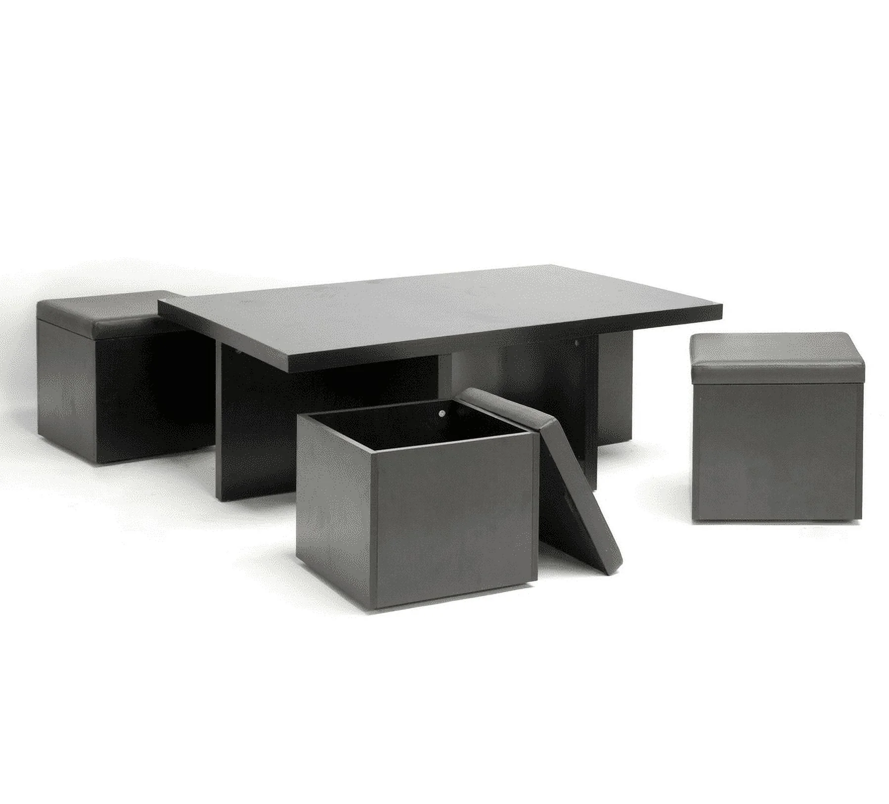 Prescott Table and Stool Set with Hidden Storage in Dark Brown