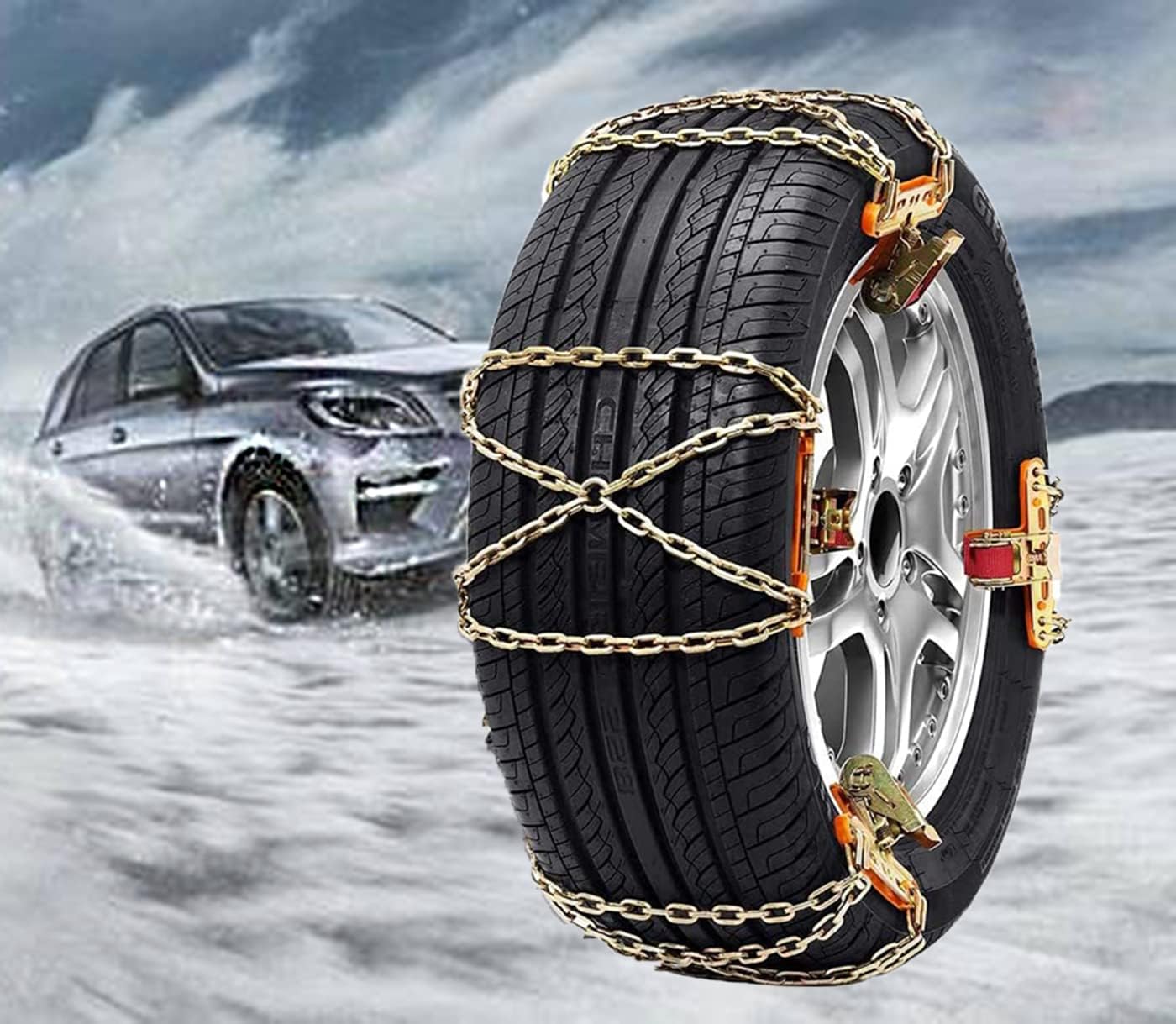 Snow Chains 8 Pack of Snow Tire Chains，Suitable for Family Cars, SUVs and Trucks with Tire Chains Adjustable and Durable