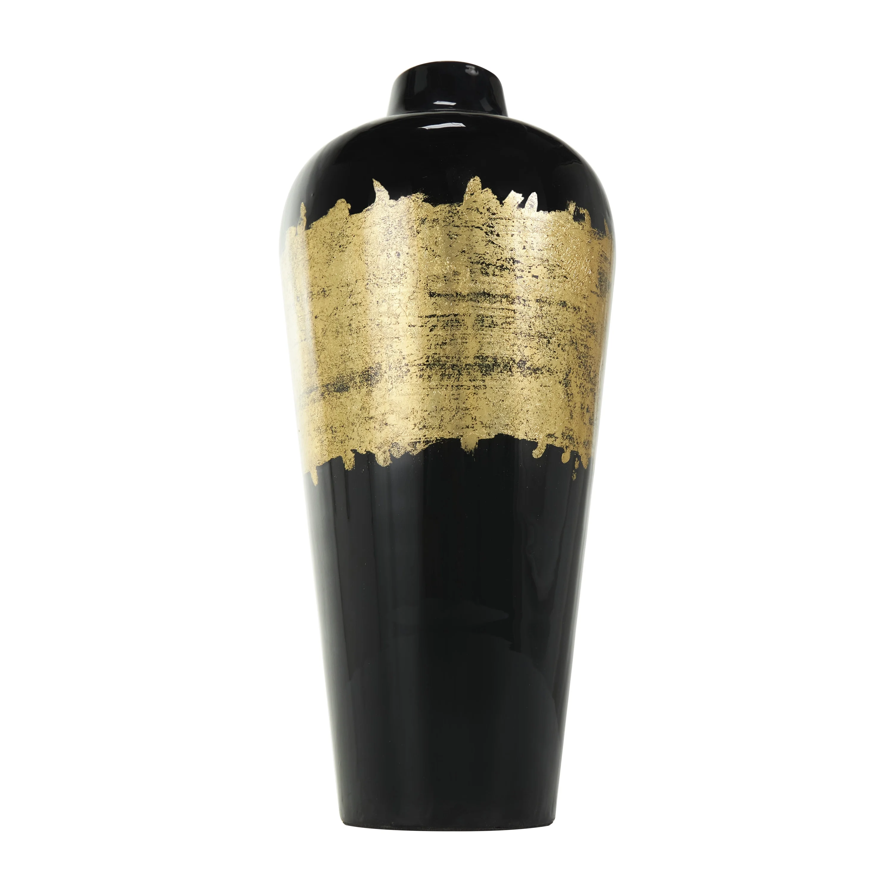 DecMode 16" Abstract Black Metal Vase with Gold Detailing