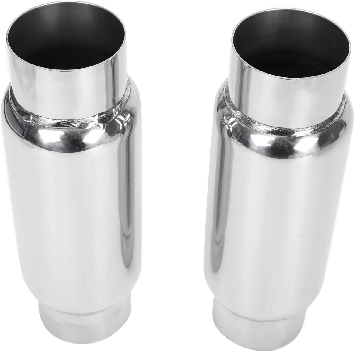 BLACKHORSE-RACING 3" Inlet 3" Outlet Exhaust Muffler, Pair of 3 Inch Resonator Universal Stainless Steel Exhaust Muffler Resonator for Cars