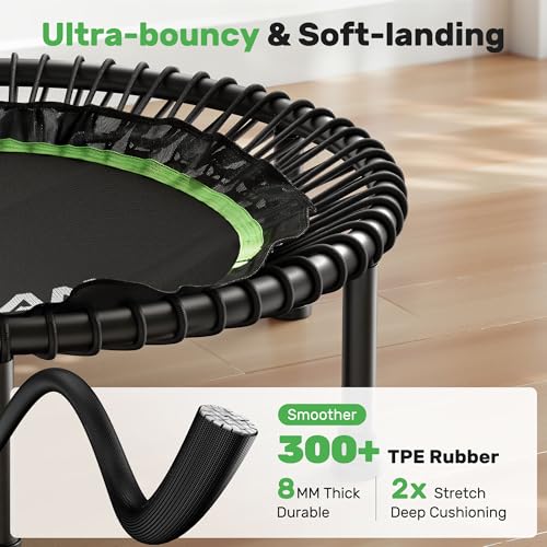 BCAN 450/550 LBS Foldable Mini Trampoline, 40"/48" Fitness Trampoline with Bungees, U Shape Adjustable Foam Handle