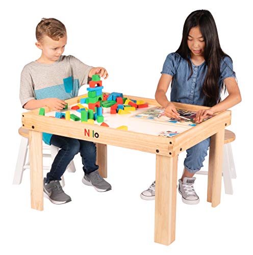 NILO Kids Play Table Set with 2 Compatible Lego Duplo Detachable Two-Sided Baseplates/Boards/Mats (N34 Activity Table without Holes