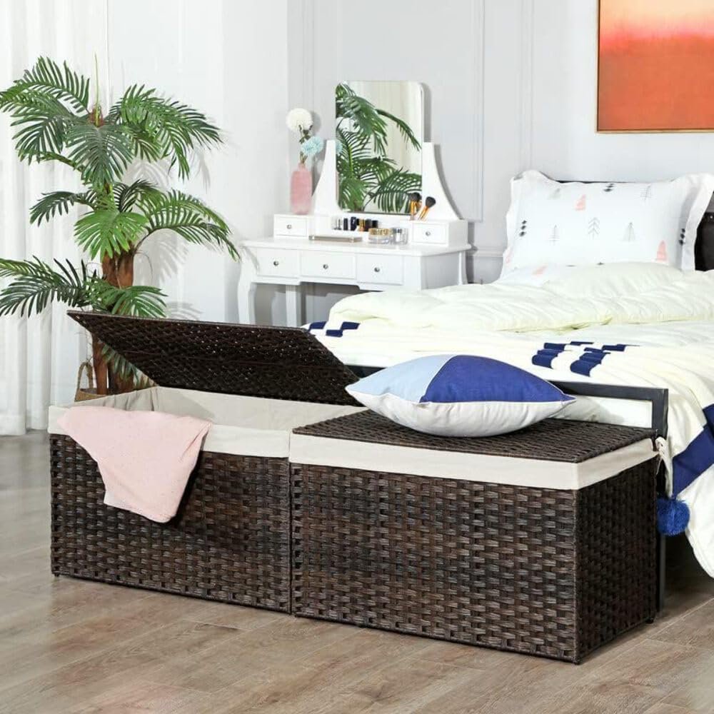 Storage Basket with Lid, 42.3 Gallon (160L) Foldable Storage Bin with Handles, Removable Liner, for Bedroom, Laundry Room, Brown
