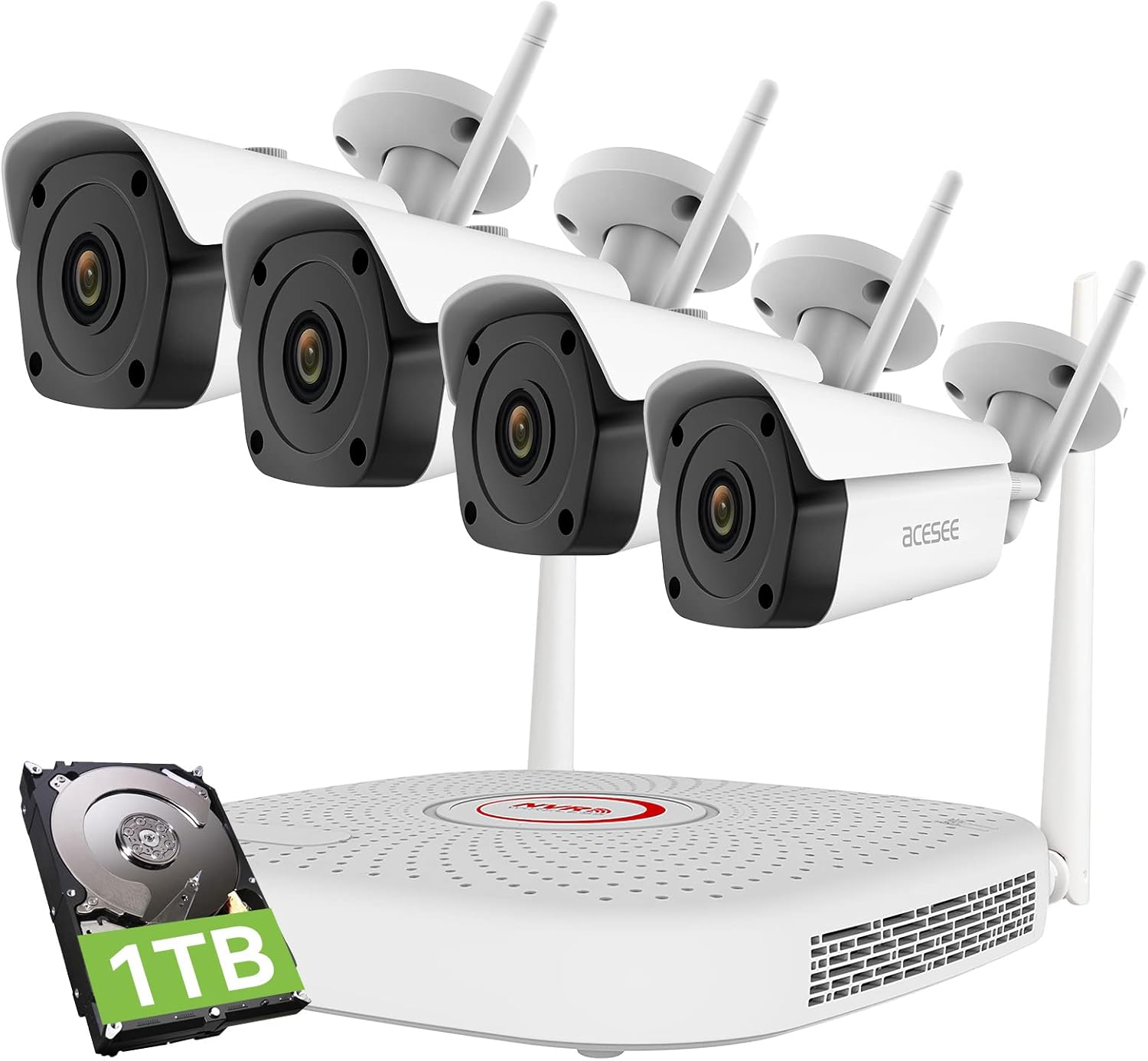 Acesee Security Camera System,Security Camera Outdoor with 1TB Hard Drive,4Pcs WiFi NVR Kits CCTV Surveillance Cameras Systems