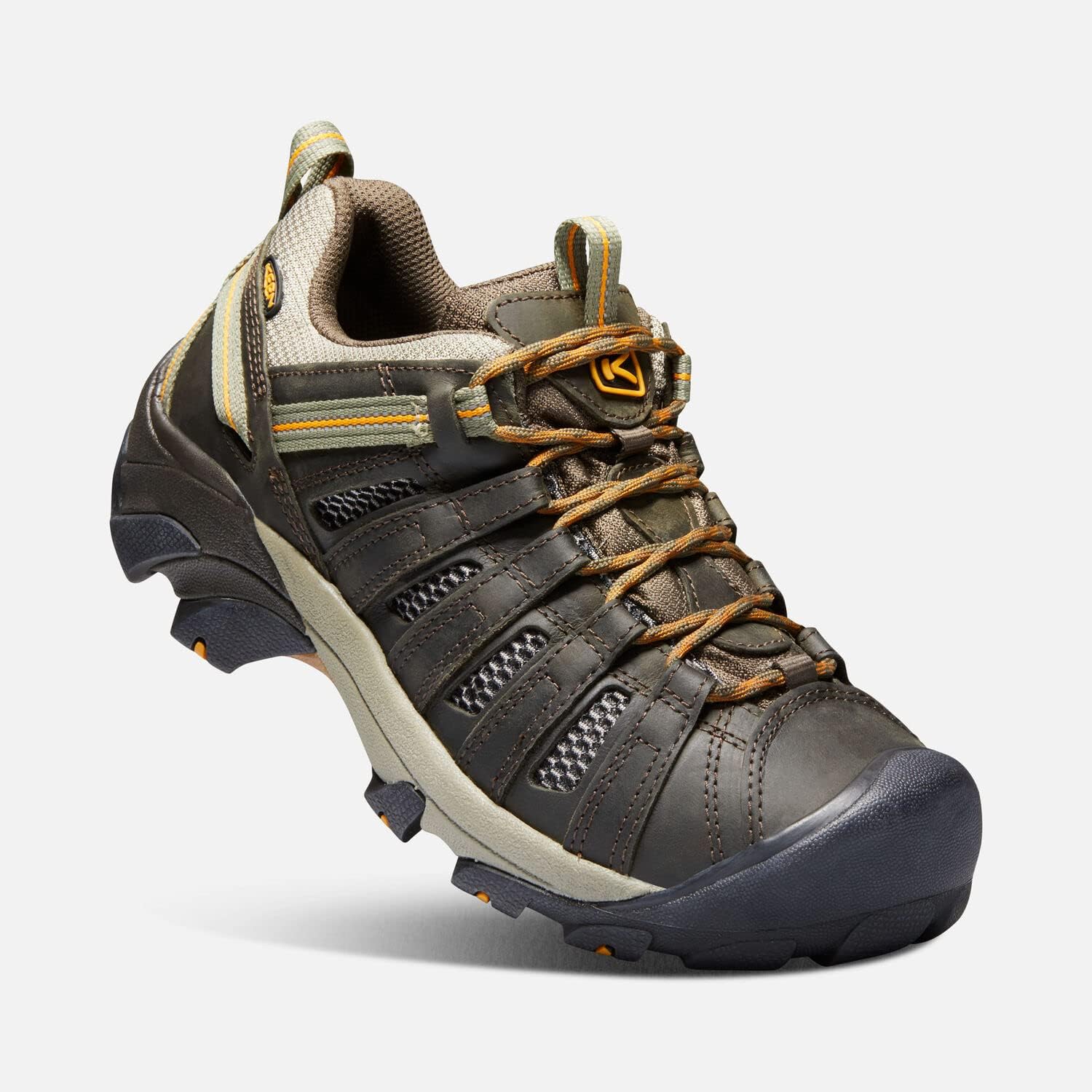 KEEN Men's Voyageur Low Height Breathable Hiking Shoes, Black Olive/Inca Gold, 10.5