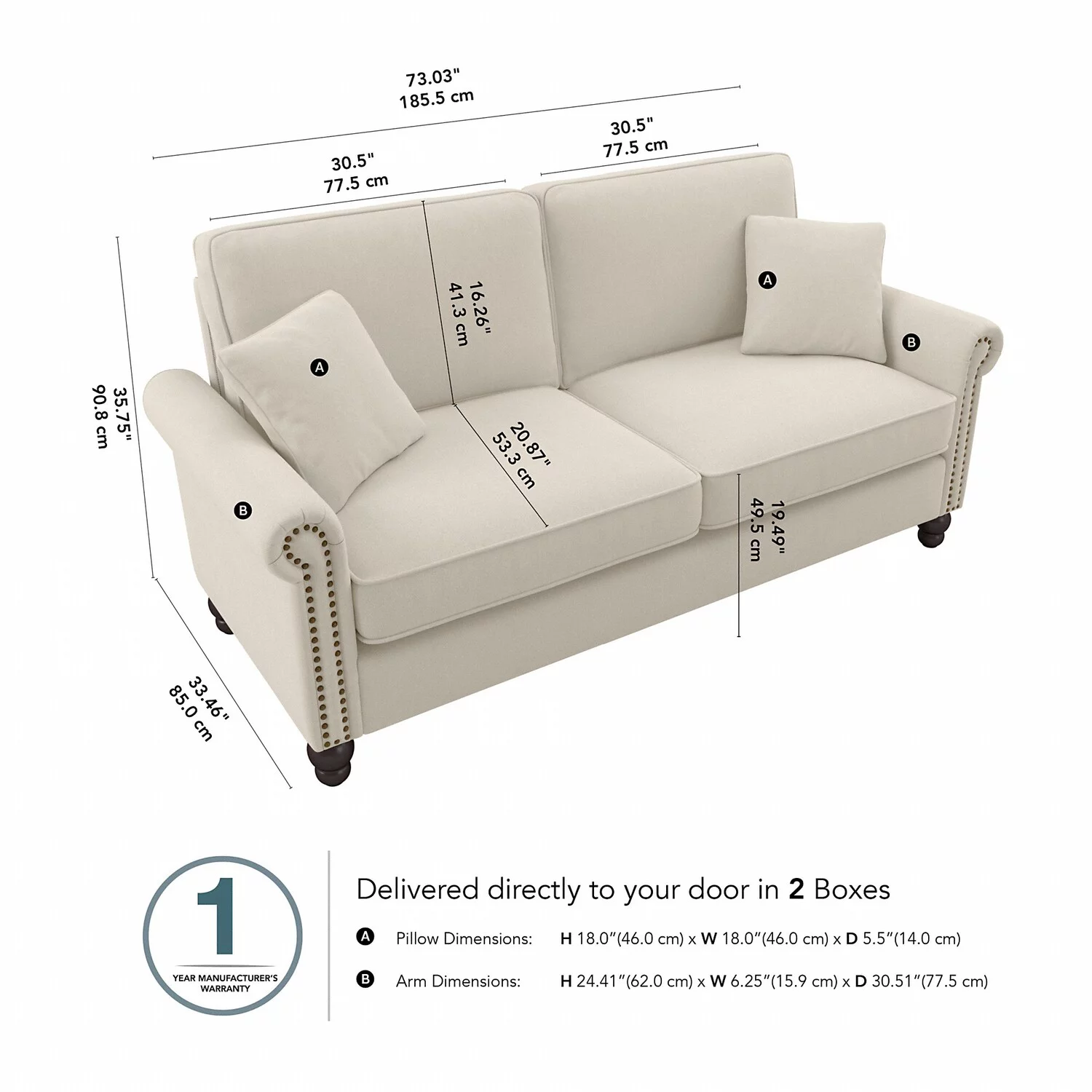 Coventry 73W Sofa in Cream Herringbone Fabric