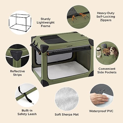 Lesure Soft Collapsible Dog Crate - 42 Inch Portable Travel Crate for Extra Large Dogs Indoor & Outdoor