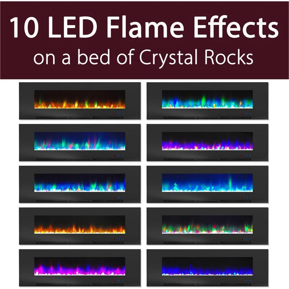 Cambridge 50 in. Wall-Mount Electric Fireplace with Multi-Color Flames and Crystal Rock Display - Black