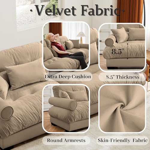130" Modular Sectional Sofa,Velvet Upholstered Couches for Living Room,3 Seater Green Sofa Couch with Movable Ottoman