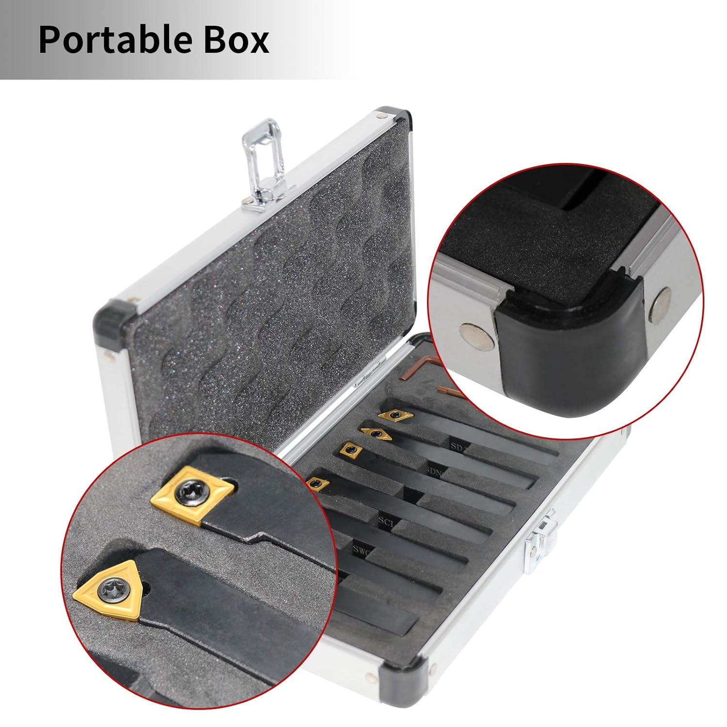 Indexable Lathe Turning Tool,1/2'' Shank 7 Pieces Carbide Turning Tool Set,Metal Lathe Tools Holder with Portable Case