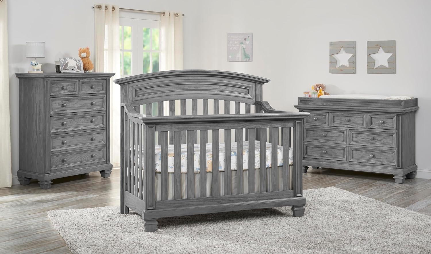Oxford Baby Richmond 4 in 1 Convertible Crib, Brushed Gray