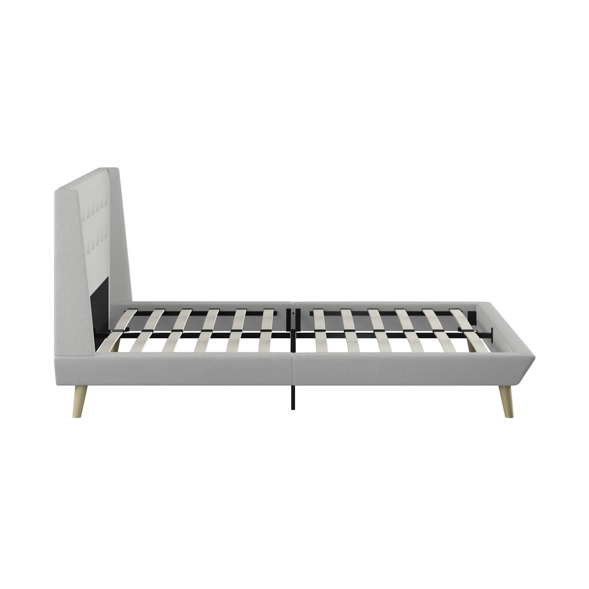 Queer Eye Farnsworth Upholstered Bed with Low Profile Platform Frame, Full, Light Gray Linen