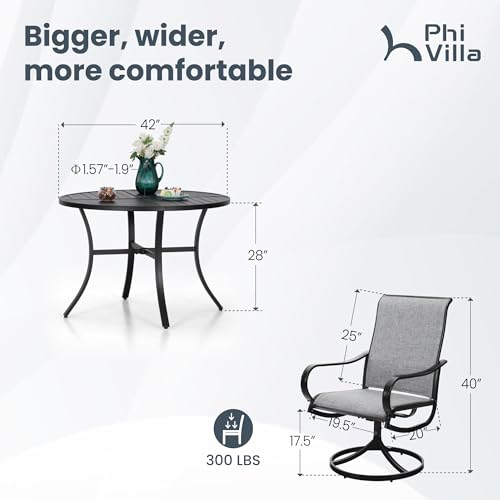 PHI VILLA 5 PCS Outdoor Patio Dining Set with Swivel Dining Chairs (Blue) and 37"x 37" Metal Steel Dining Table(1.57" Umbrella Hole)
