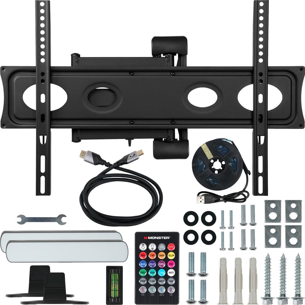 Samsung UN50CU7000 50 inch Crystal UHD 4K Smart TV (2023) Bundle with Monster TV Full Motion Wall Mount for 32"-70" with 6 Piece Sound Reactive