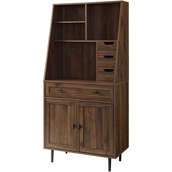 Walker Edison Secretary Hutch Wood Desk with Keyboard Drawer Bookshelf Storage Home Office Storage Cabinet, 64 Inch, Dark Walnut Dark Walnut Desk