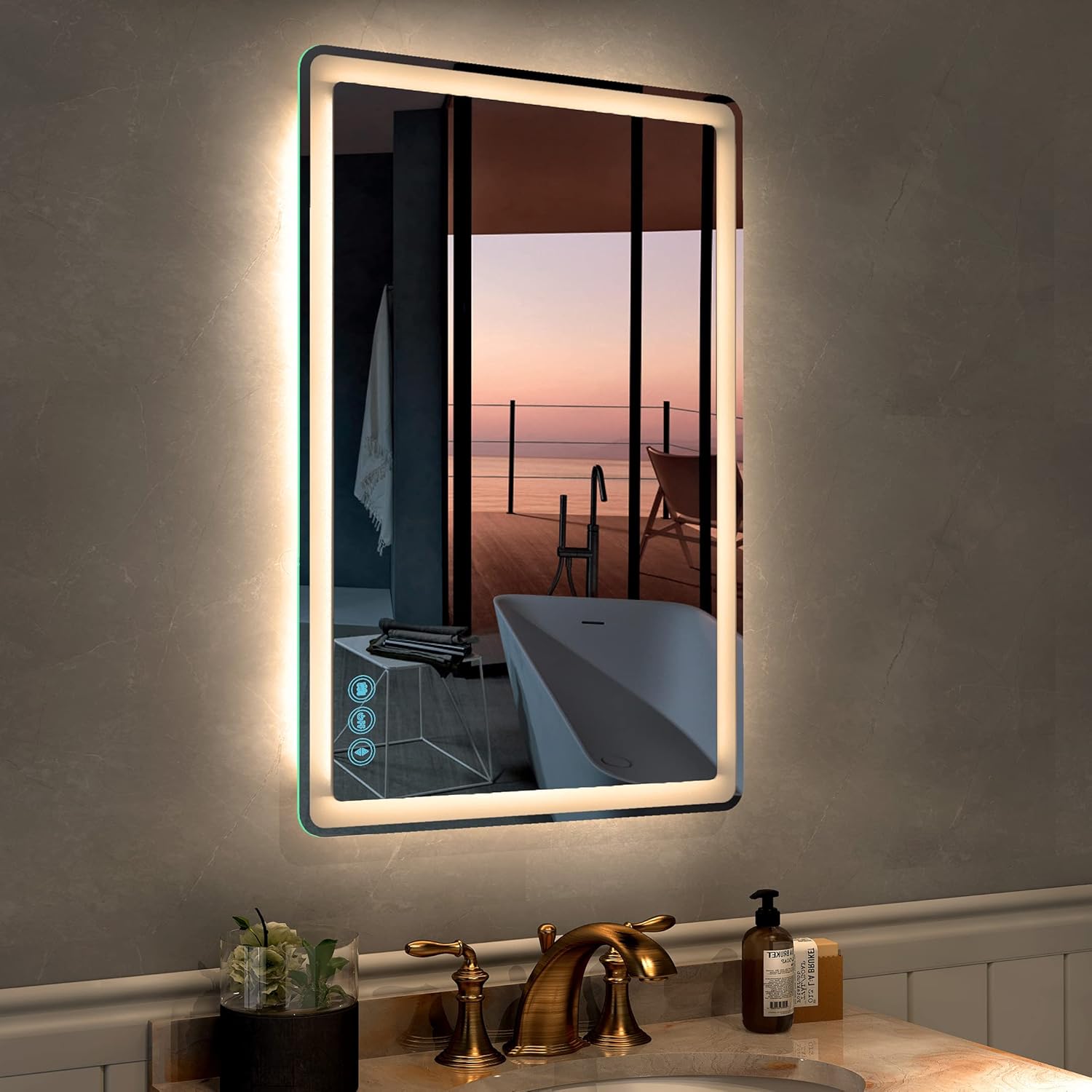LED Bathroom Mirror for Wall - JORYOO 36x24 Inch Anti-Fog Bathroom Mirror with Lights - Lighted Bathroom Mirror