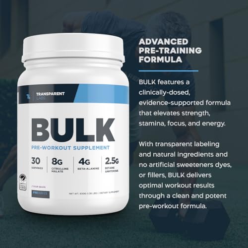 Transparent Labs Bulk Pre-Workout Powder (30 Servings, Strawberry Lemonade) & Creatine HMB (30 Servings, Hawaiian Splash)