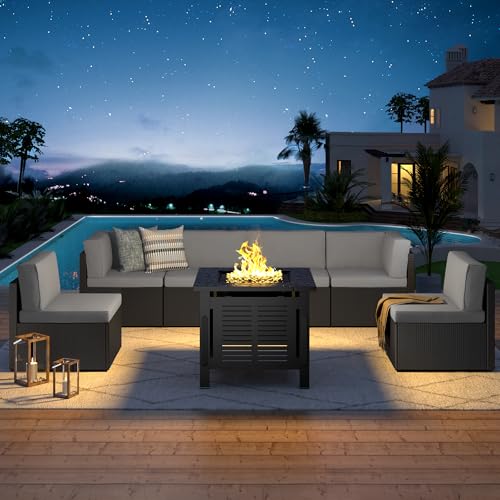 U-MAX 7 Piece Outdoor Patio Furniture Set, PE Rattan Outdoor Wicker Sectional Furniture Chair Set with Cushions and Tea Table