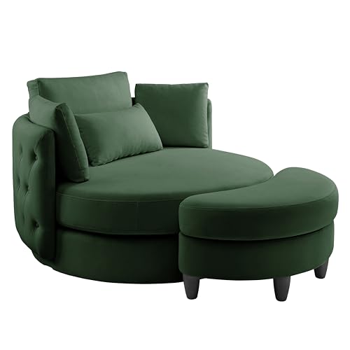 51.5-Inch Oversized Swivel Accent Barrel Chair with Storage Ottoman ,Button Decor and 4 Pillows