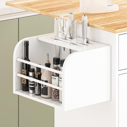 67’’ Movable Kitchen Island with Drop Leaf and Power Outlet, Lockable Sliding Countertop Rolling Island Cart with 2 Large Drawers, Spice, Towel Rack