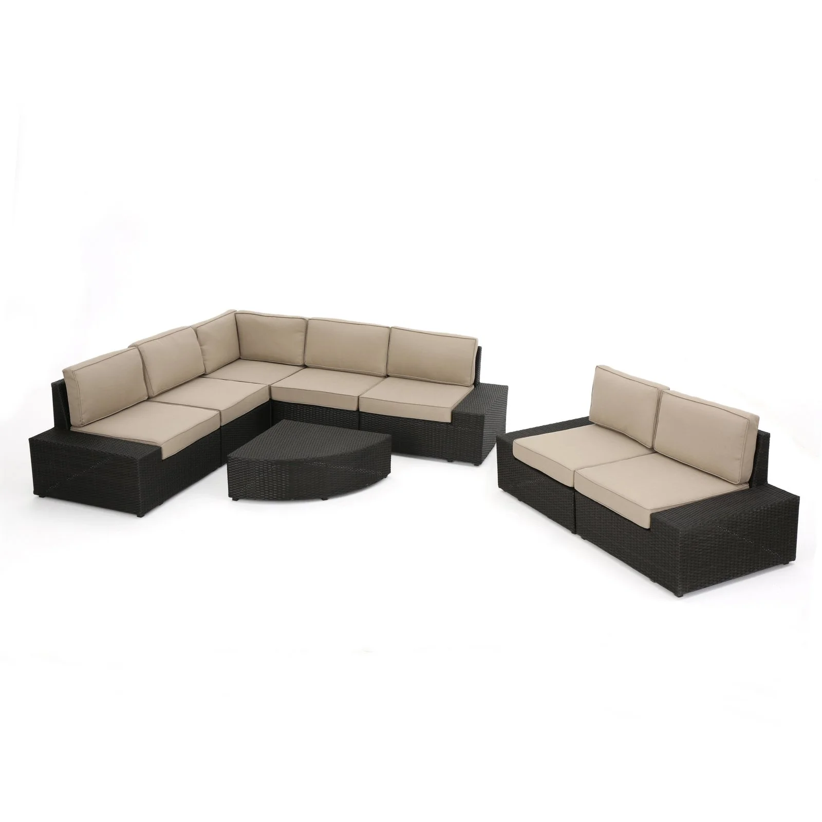 Christopher Knight Home Santa Cruz Outdoor 8-piece Wicker Sectional Sofa Set with Cushions by  Dark Brown/Beige - Curated Treasures Market