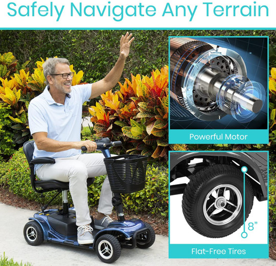 Vive 4 Wheel Mobility Scooter - Electric Powered Wheelchair Device - Compact Heavy Duty Mobile for Travel, Adults, Elderly