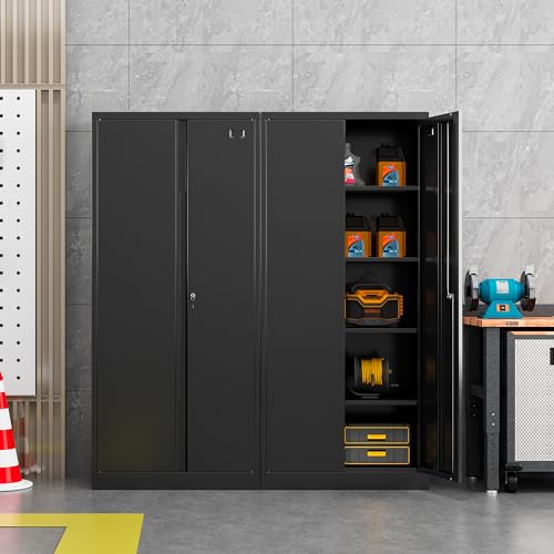Metal Storage Cabinet with 2 Doors and 4 Adjustable Shelves,71”Lockable Cabinet,Tool Cabinet for Garage Storage, Utility Room,Home,Office