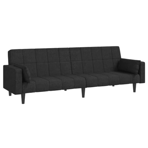 2-Seater Sofa Bed with Two Pillows Black Fabric,Convertible Sleeper Sofa Bed with Comfortable Fabric Upholstery