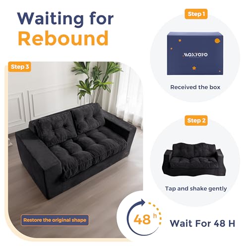 MAXYOYO 3 Seater Couch for Living Room, Boneless Couch with Tufted Cushion & Backrest, Upholstered Floor Sofa with Armrests, Sofa in A Box